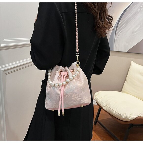Embroidered Floral Pearl Handle Drawstring Bag - Picture 9 of 16